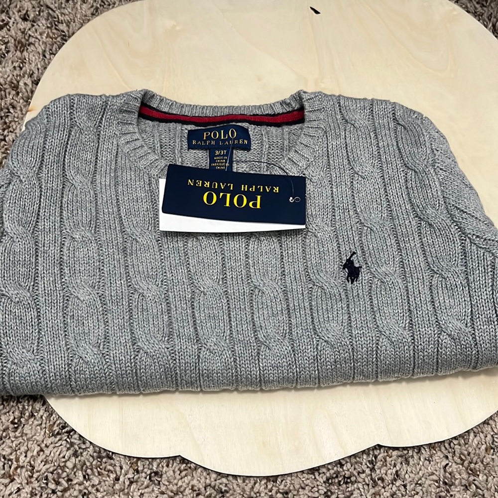 NWT grey cable knot Ralph Lauren size T 3 sweater 37.5-39 inches